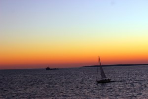 View from our ferry ride from Martha's Vineyard to Falmouth at sunset.