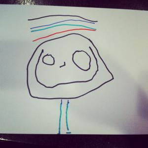 This is the first picture my son ever drew of me. The lines above my head are hair. Love.